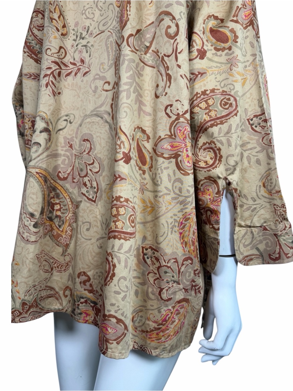 Lauren Ralph Lauren Paisley Button Front Shirt Blouse Tan 3X Business Casual - Picture 6 of 9
